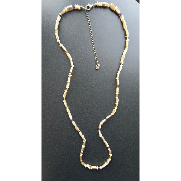 Carolyn Pollack Natural Shell Amethyst Peridot Beaded Necklace Sterling - Picture 4 of 8